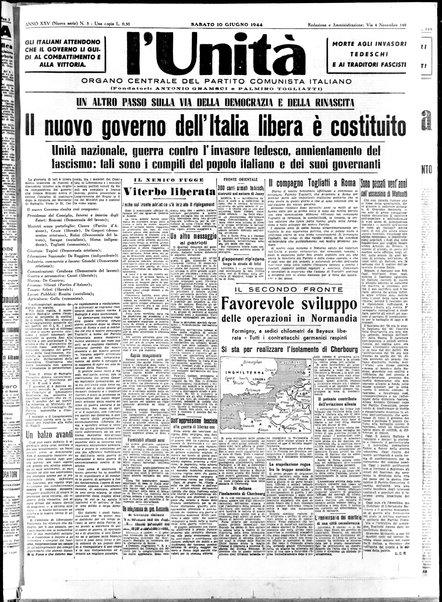 L'Unità : organo centrale del Partito comunista italiano